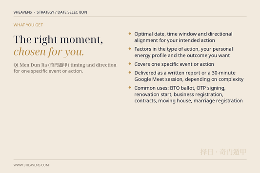 What's included in the 9Heavens Strategy/Date Selection Consultation feng shui consultation
